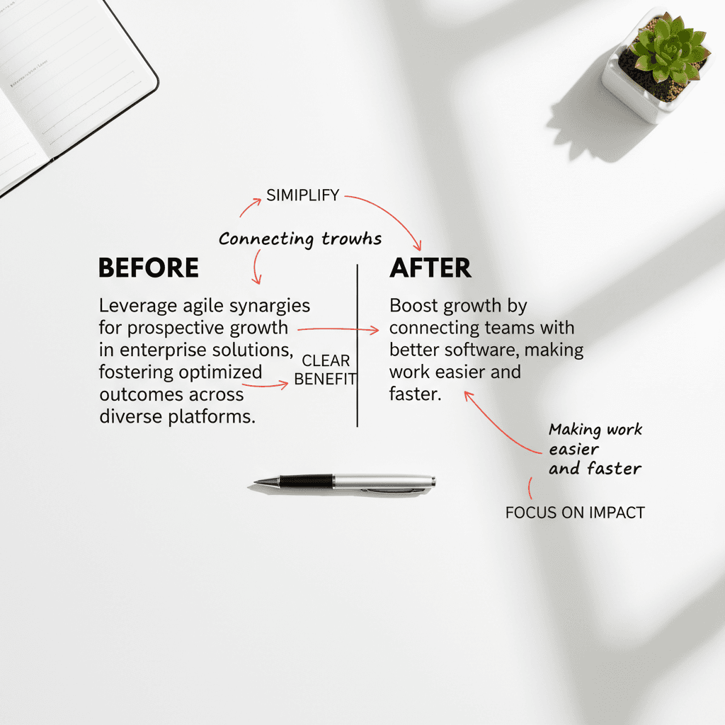 Before-and-after comparison of optimized website messaging