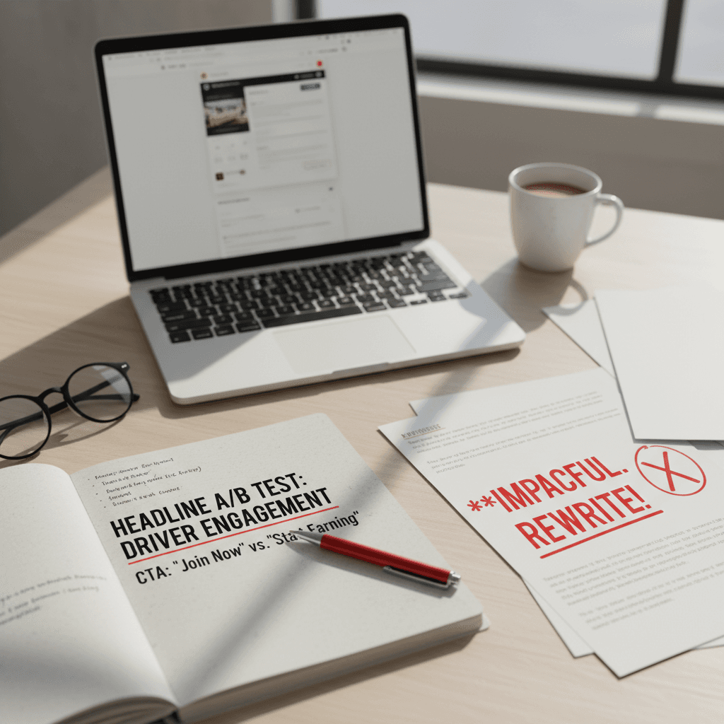 Copywriter reviewing and marking up website copy for improvements